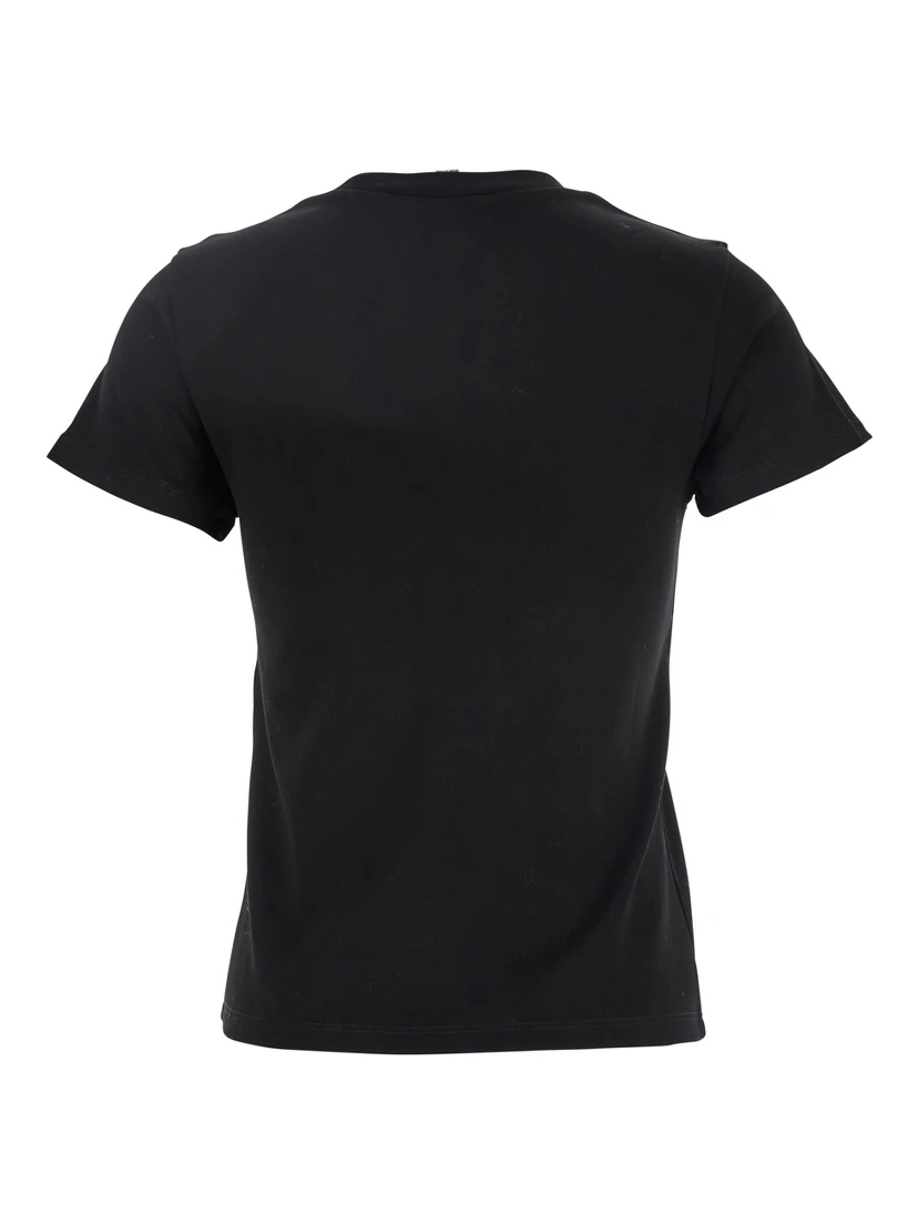 Black Crewneck T-Shirt with Skull Embroidery on the Front in Cotton Woman