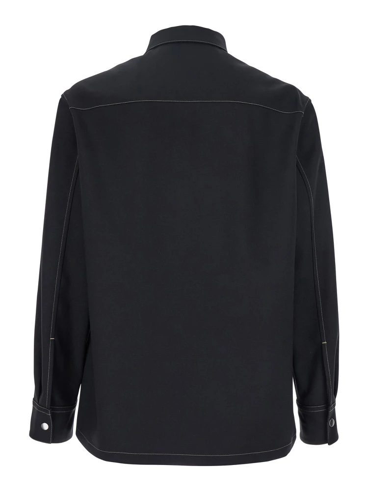 Black Zip-Up Shirt with Contrasting Stitching in Tech Fabric Man alternative