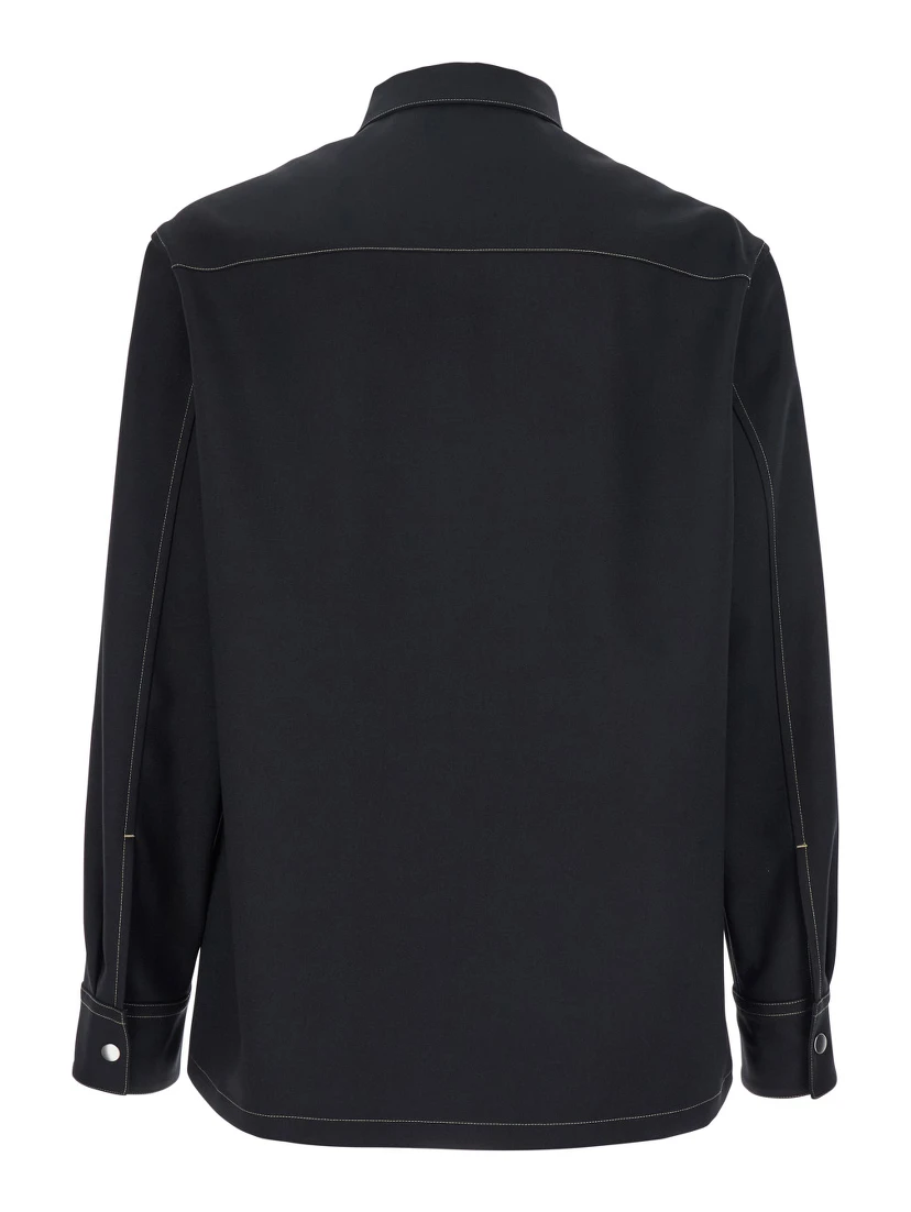 Black Zip-Up Shirt with Contrasting Stitching in Tech Fabric Man
