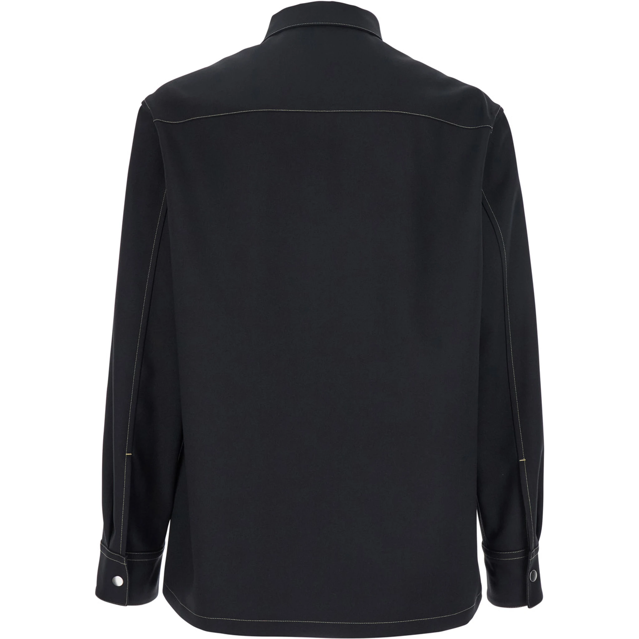 Black Zip-Up Shirt with Contrasting Stitching in Tech Fabric Man