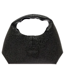 The Sack Black Shoulder Bag with Embossed Logo in Hammered Leather Woman