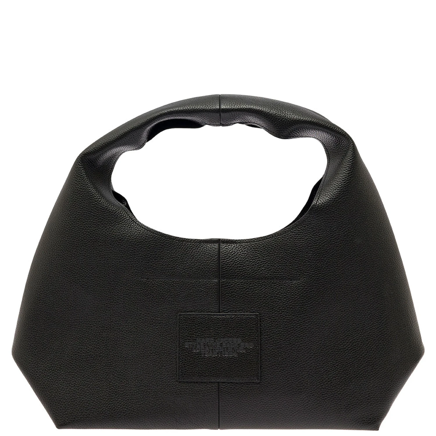 The Sack Black Shoulder Bag with Embossed Logo in Hammered Leather Woman