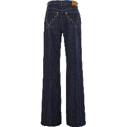 Indigo Blue Palazzo Jeans with Logo Patch on the Back in Cotton Woman