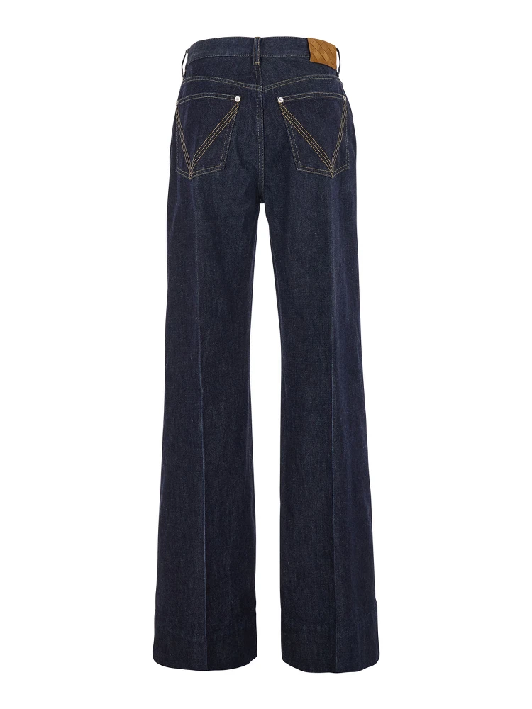 Indigo Blue Palazzo Jeans with Logo Patch on the Back in Cotton Woman alternative