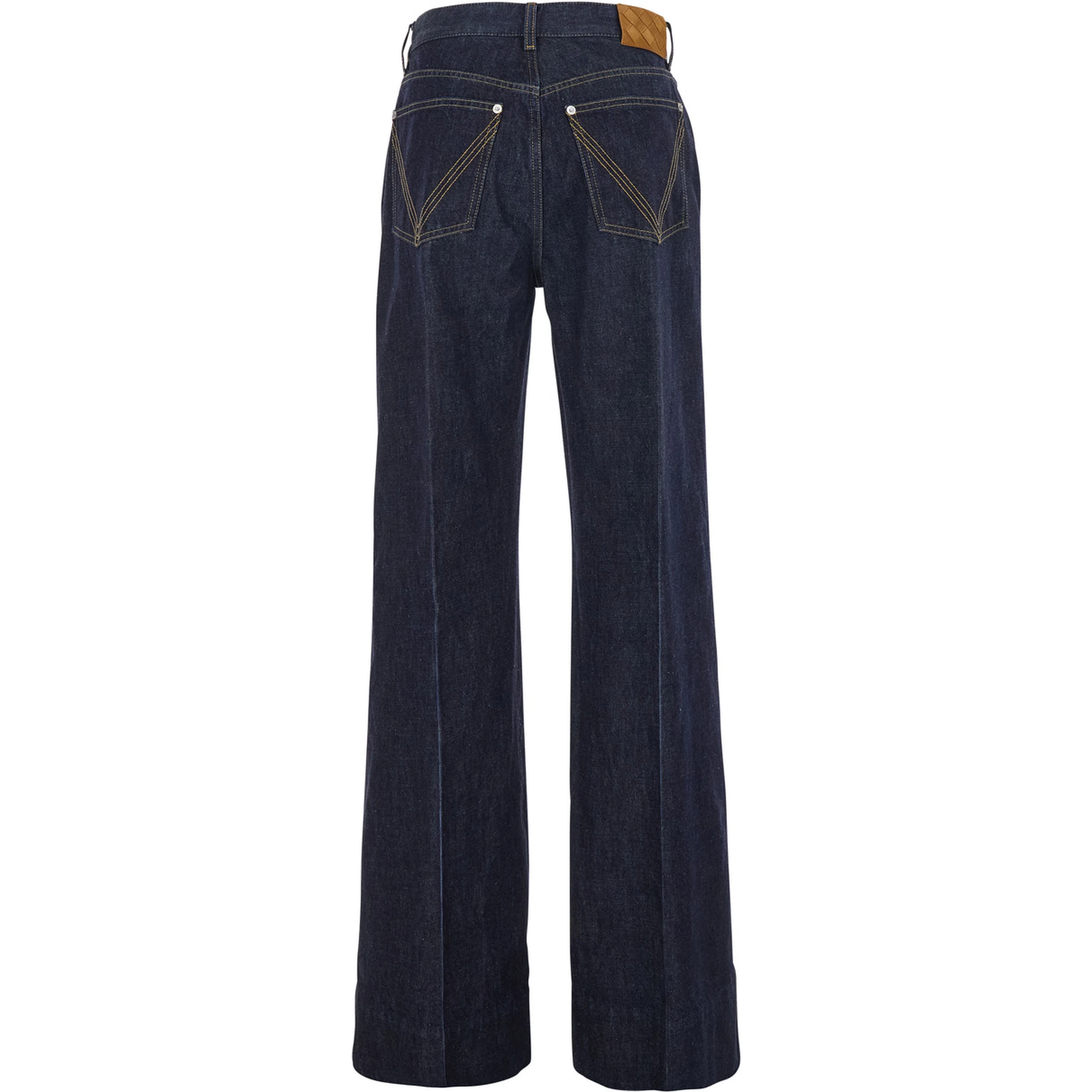 Indigo Blue Palazzo Jeans with Logo Patch on the Back in Cotton Woman