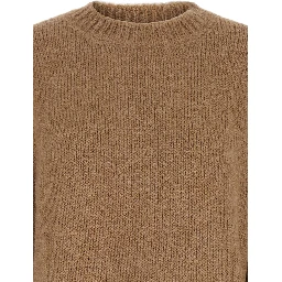 Oversized Beige Sweater with Ribbed Trim in Wool Woman