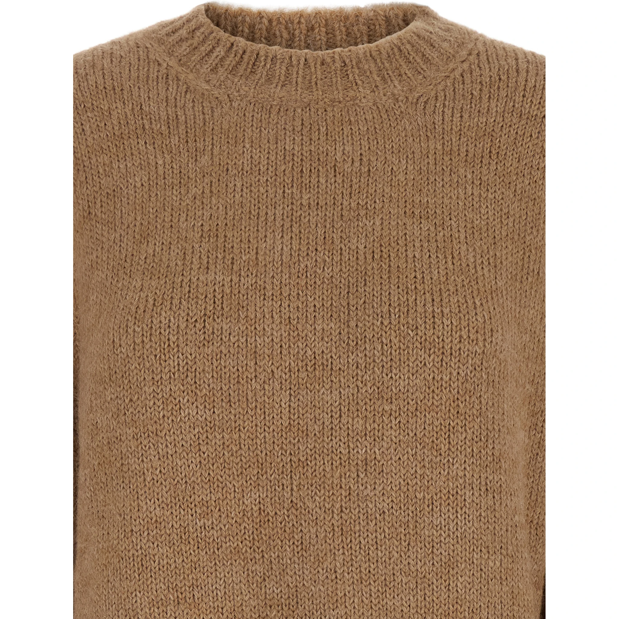 Oversized Beige Sweater with Ribbed Trim in Wool Woman