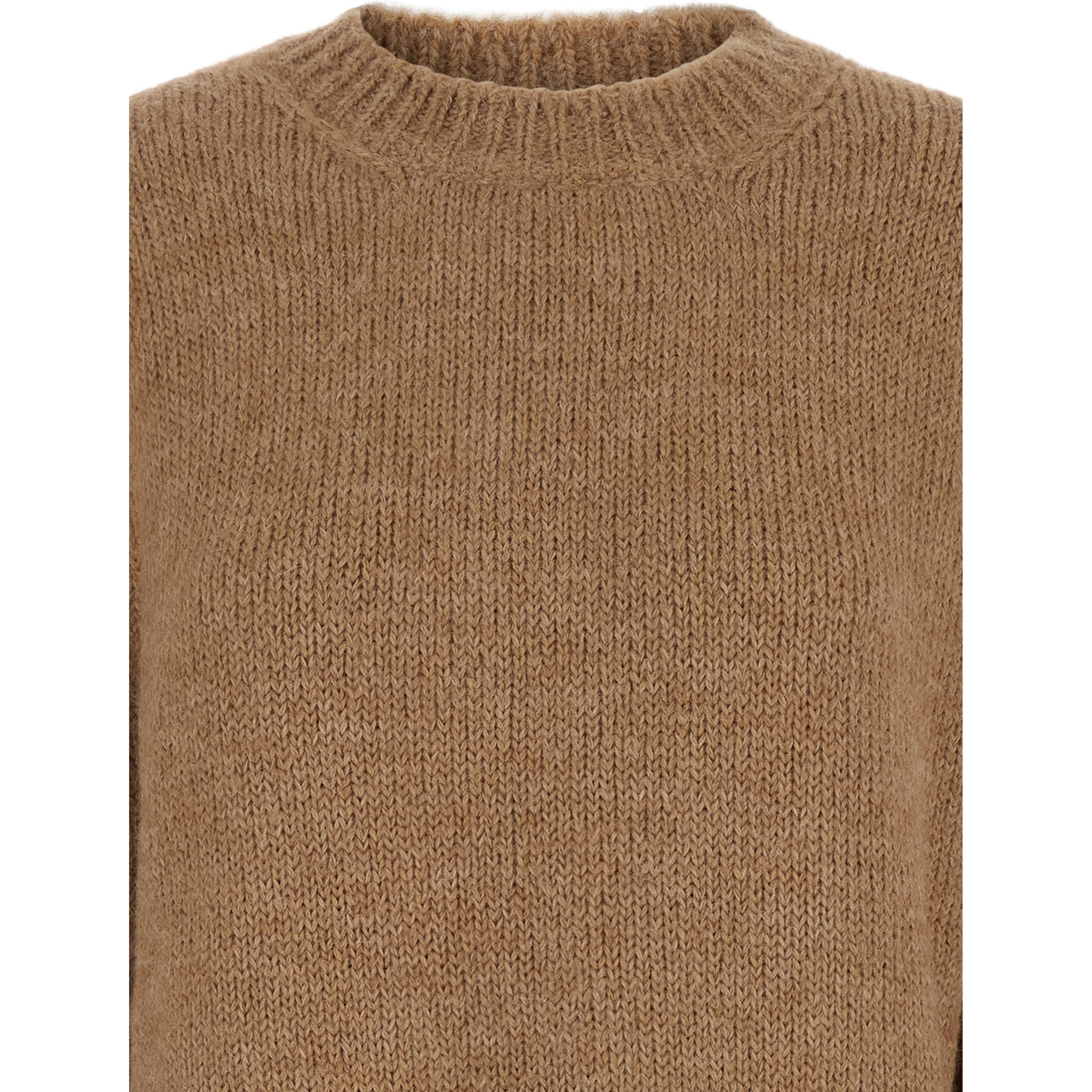 Oversized Beige Sweater with Ribbed Trim in Wool Woman