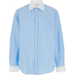 Laurel Light Blue Shirt with Pointed Collar and All-Over Logo Print in Cotton Man