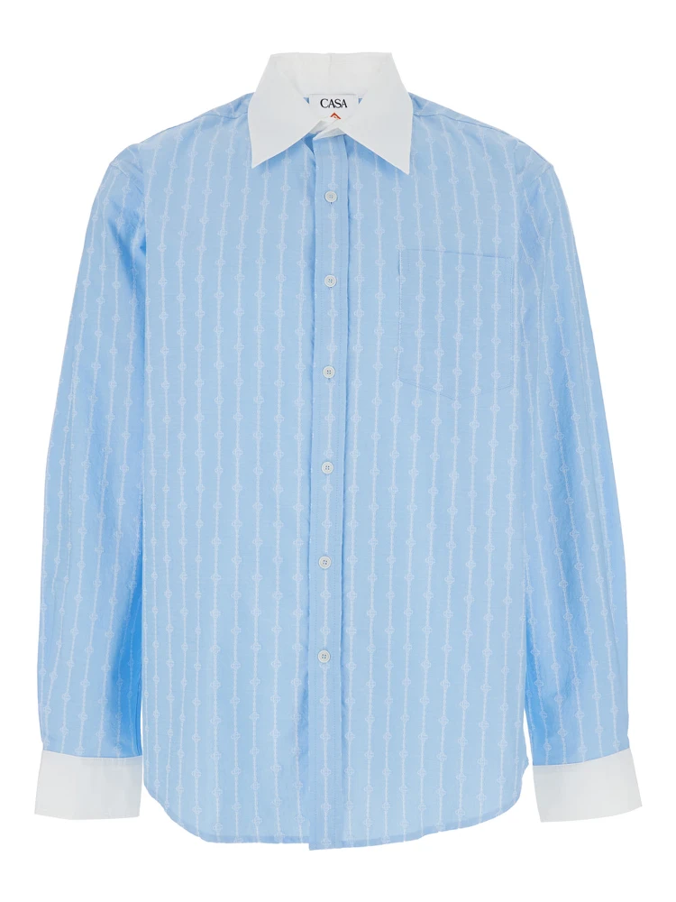 Laurel Light Blue Shirt with Pointed Collar and All-Over Logo Print in Cotton Man