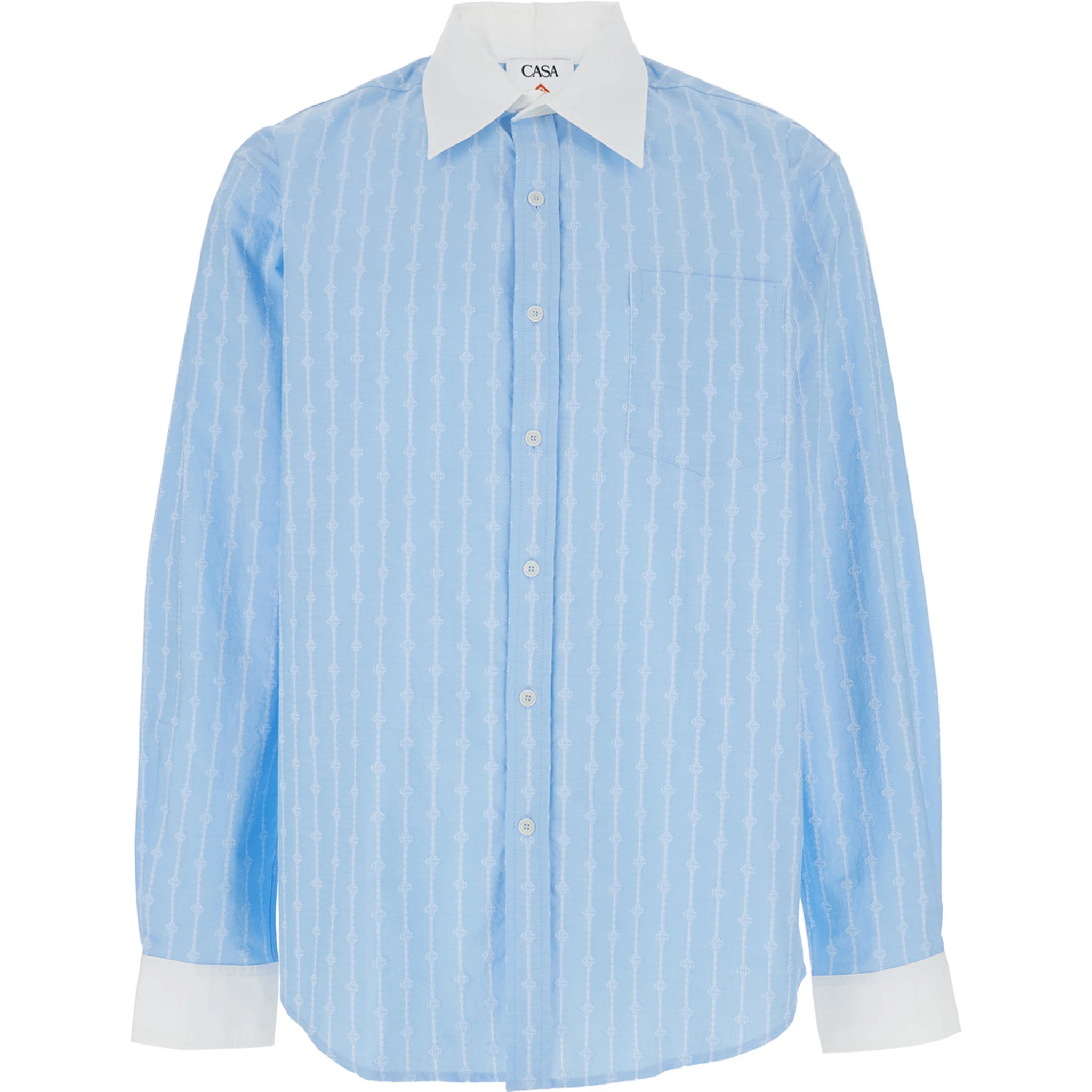 Laurel Light Blue Shirt with Pointed Collar and All-Over Logo Print in Cotton Man