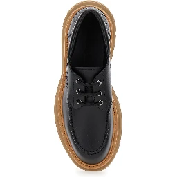 Black Derby Shoes with Engraved Logo and Platform in Leather Man