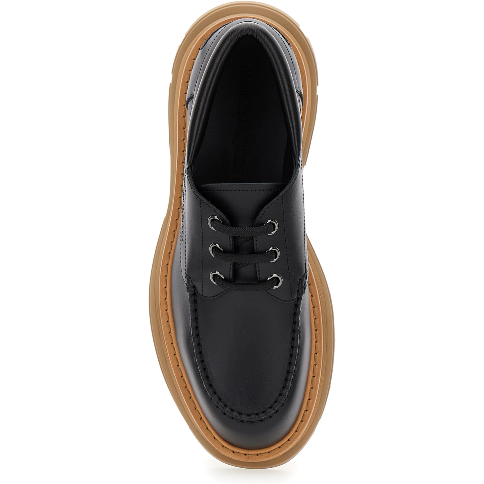 Black Derby Shoes with Engraved Logo and Platform in Leather Man