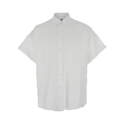 White Shirt with  Classic Collar and Wide Short Sleeves in Linen Man