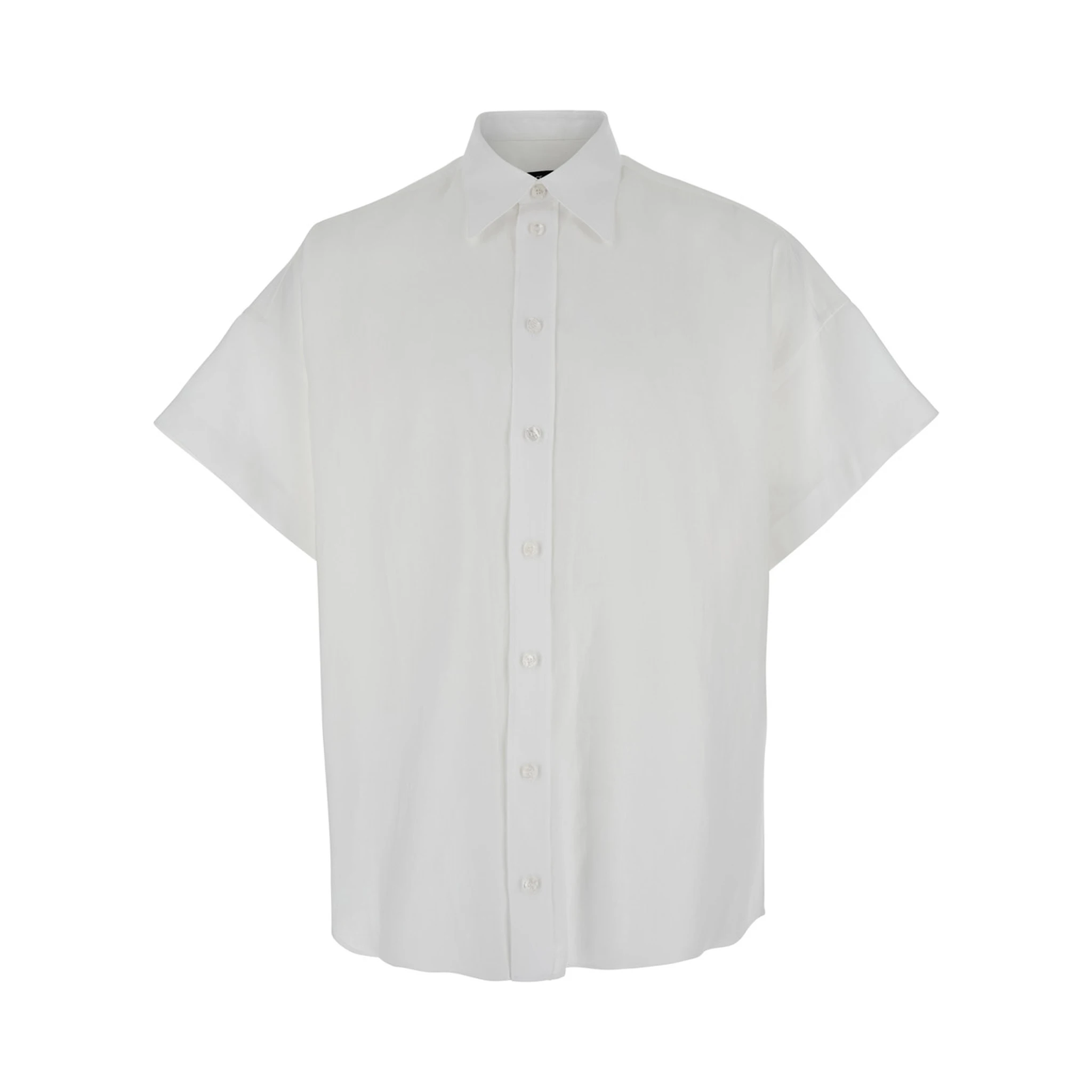 White Shirt with Classic Collar and Wide Short Sleeves in Linen Man