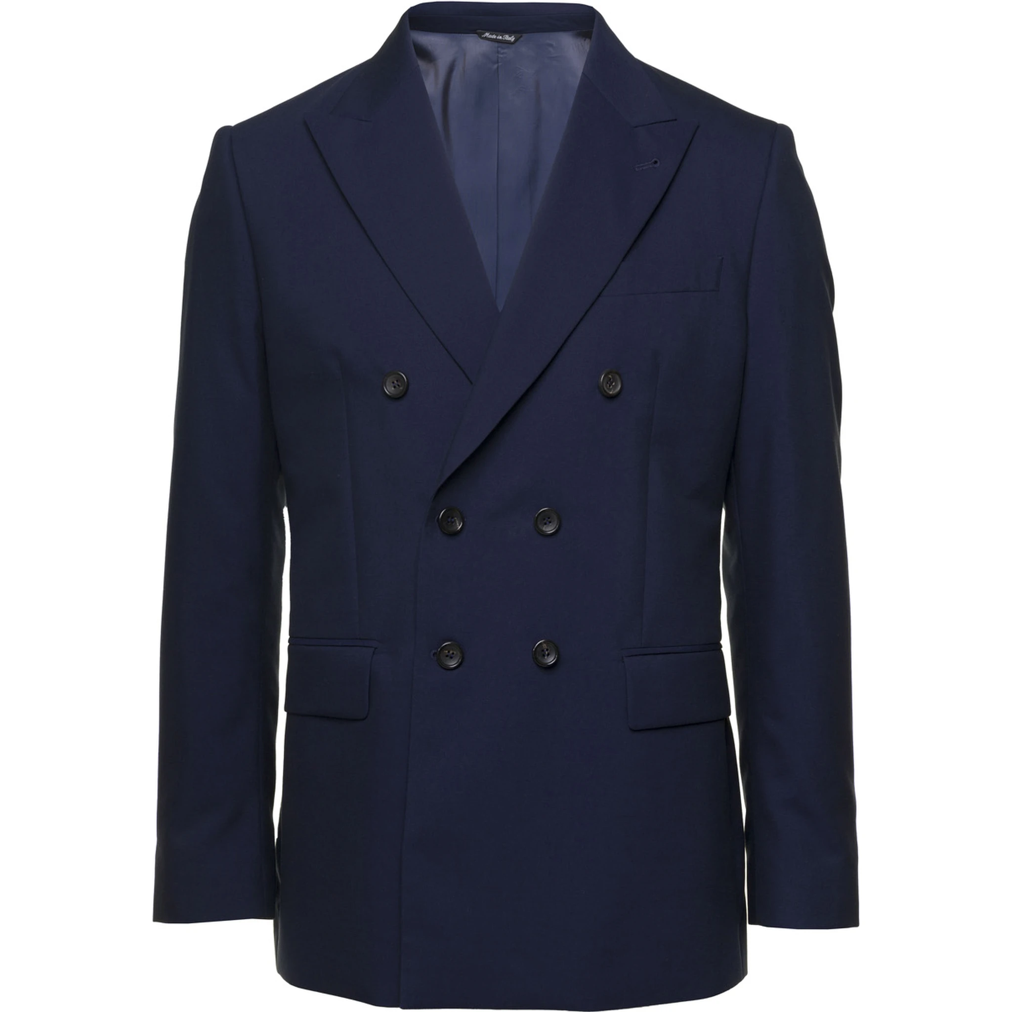 Blue Double-breasted Blazer with Pointed Reverses in Wool and Cotton Blend Man