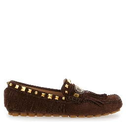 Plaster Caster Brown Loafers with VLogo on the Front and Fringed Details in Suede Woman