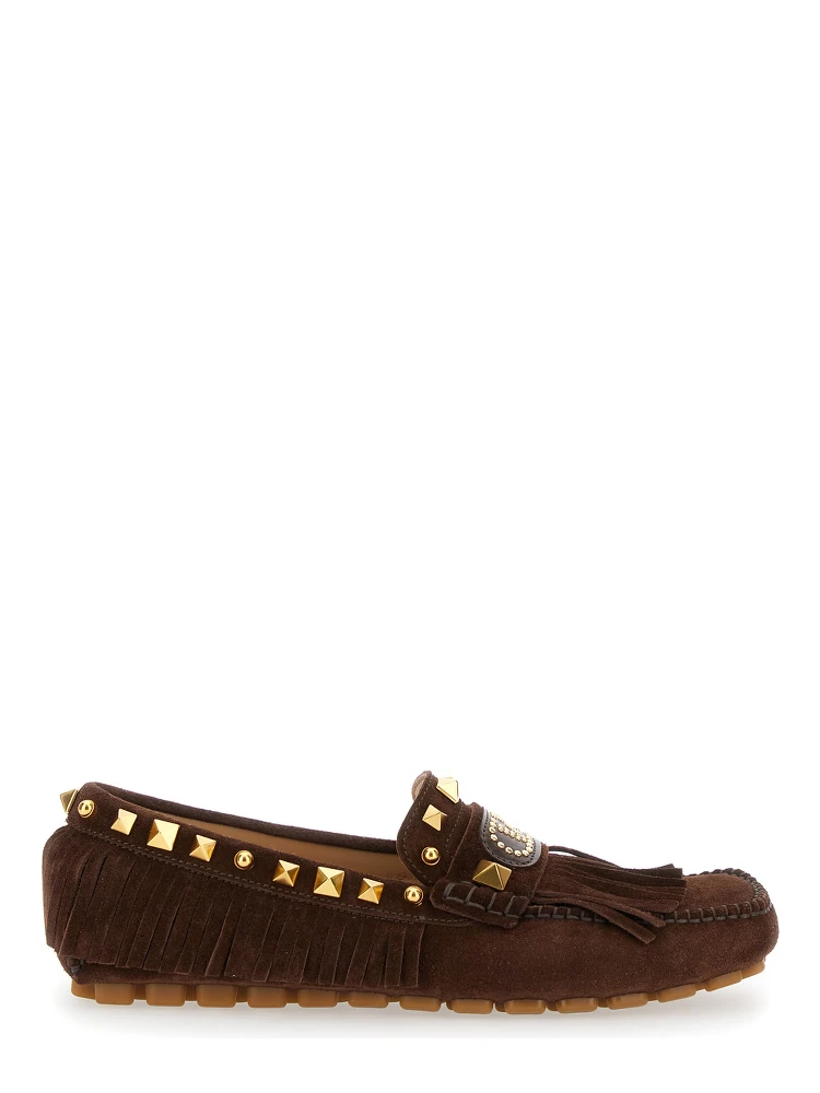 Plaster Caster Brown Loafers with VLogo on the Front and Fringed Details in Suede Woman