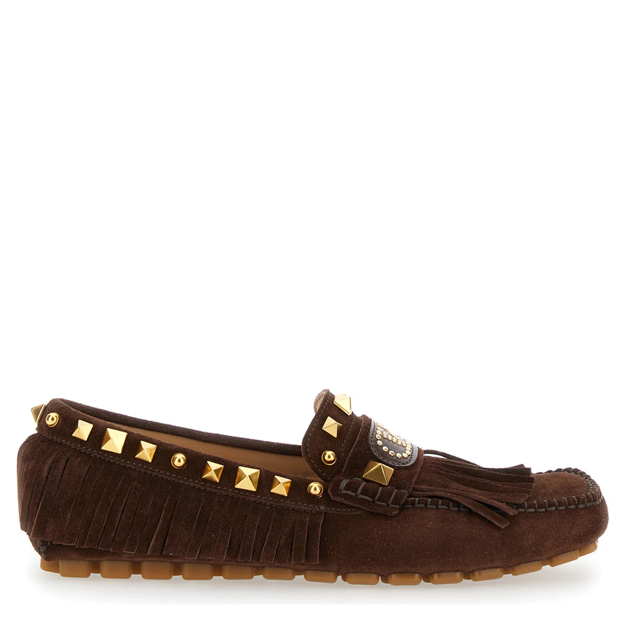Plaster Caster Brown Loafers with VLogo on the Front and Fringed Details in Suede Woman