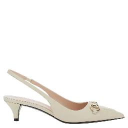 Erin White Décolleté with Clamp on the Front in Leather Woman