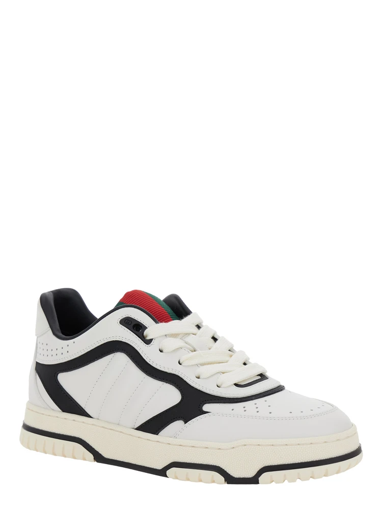 Reweb Black and White Low Top Sneakers with Web Detail on the Tongue and Logo Patch on the Rear in Leather and Fabric Woman alternative