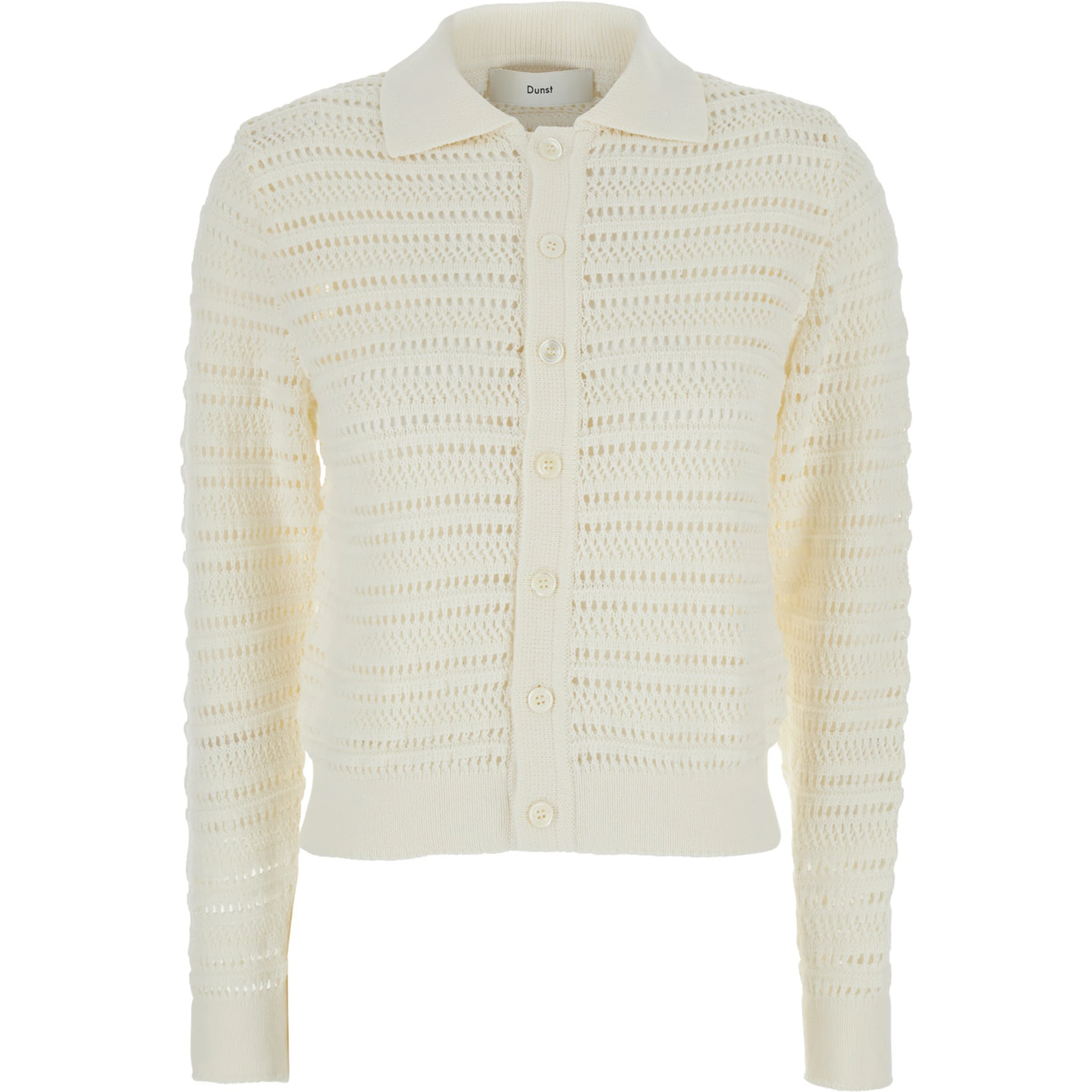 White Cardigan with Spread Collar in Cotton Woman