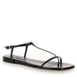 Black Sandals with Ankle Buckle Closure in Leather Woman