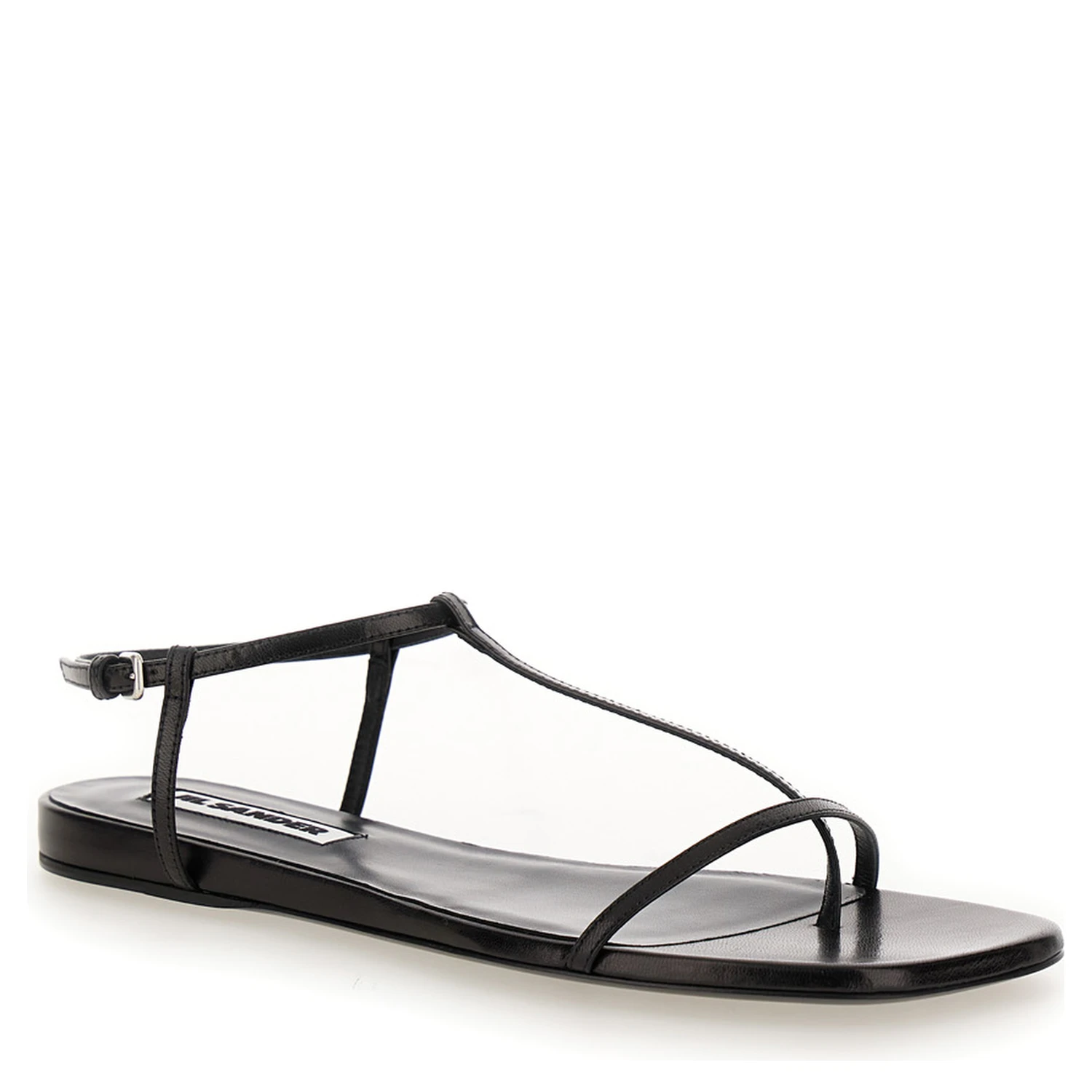 Black Sandals with Ankle Buckle Closure in Leather Woman