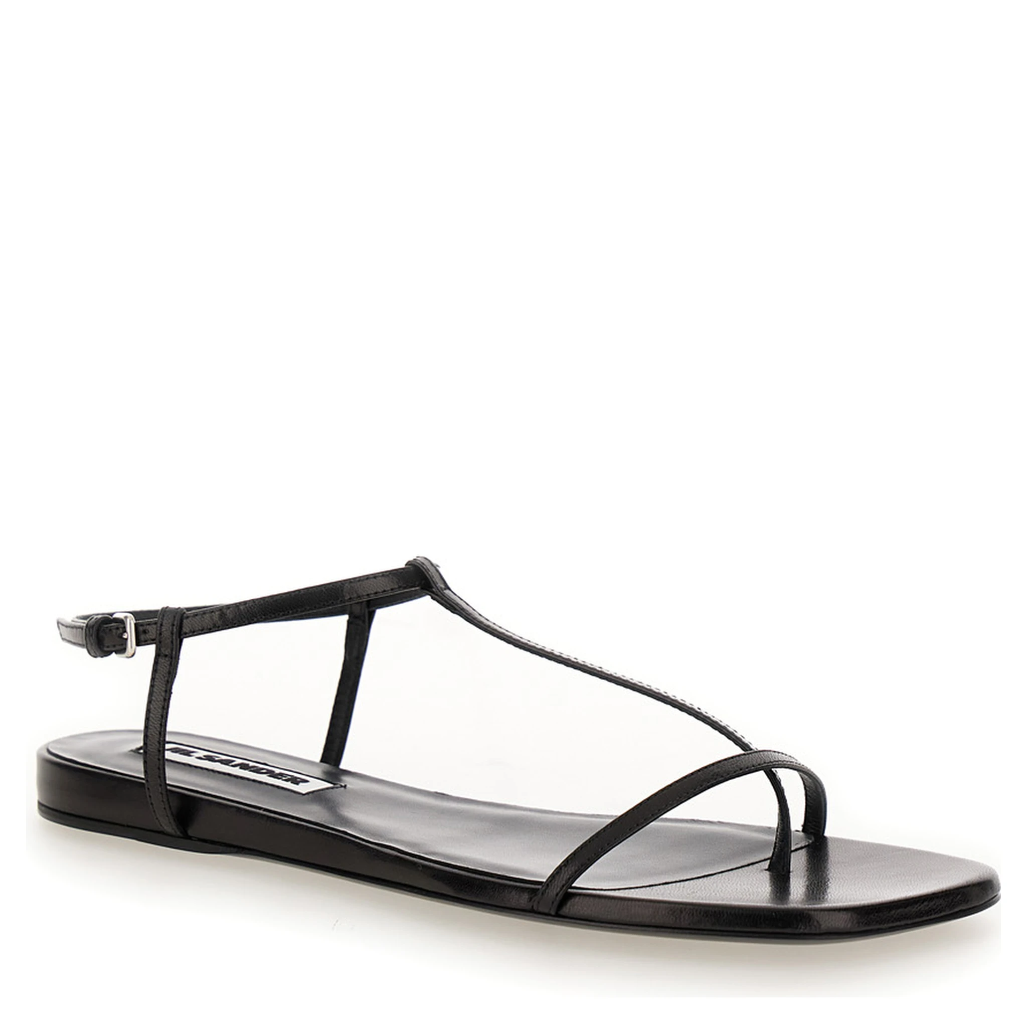 Black Sandals with Ankle Buckle Closure in Leather Woman