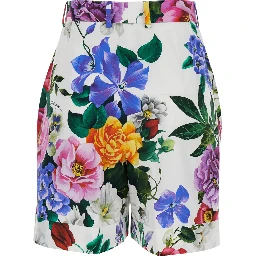 Multicolor Bermuda Shorts with All-Over Floral Pattern Print in Cotton Woman