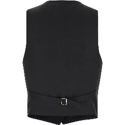 Smoking Black Vest with Covered Buttons in Tech Fabric Woman