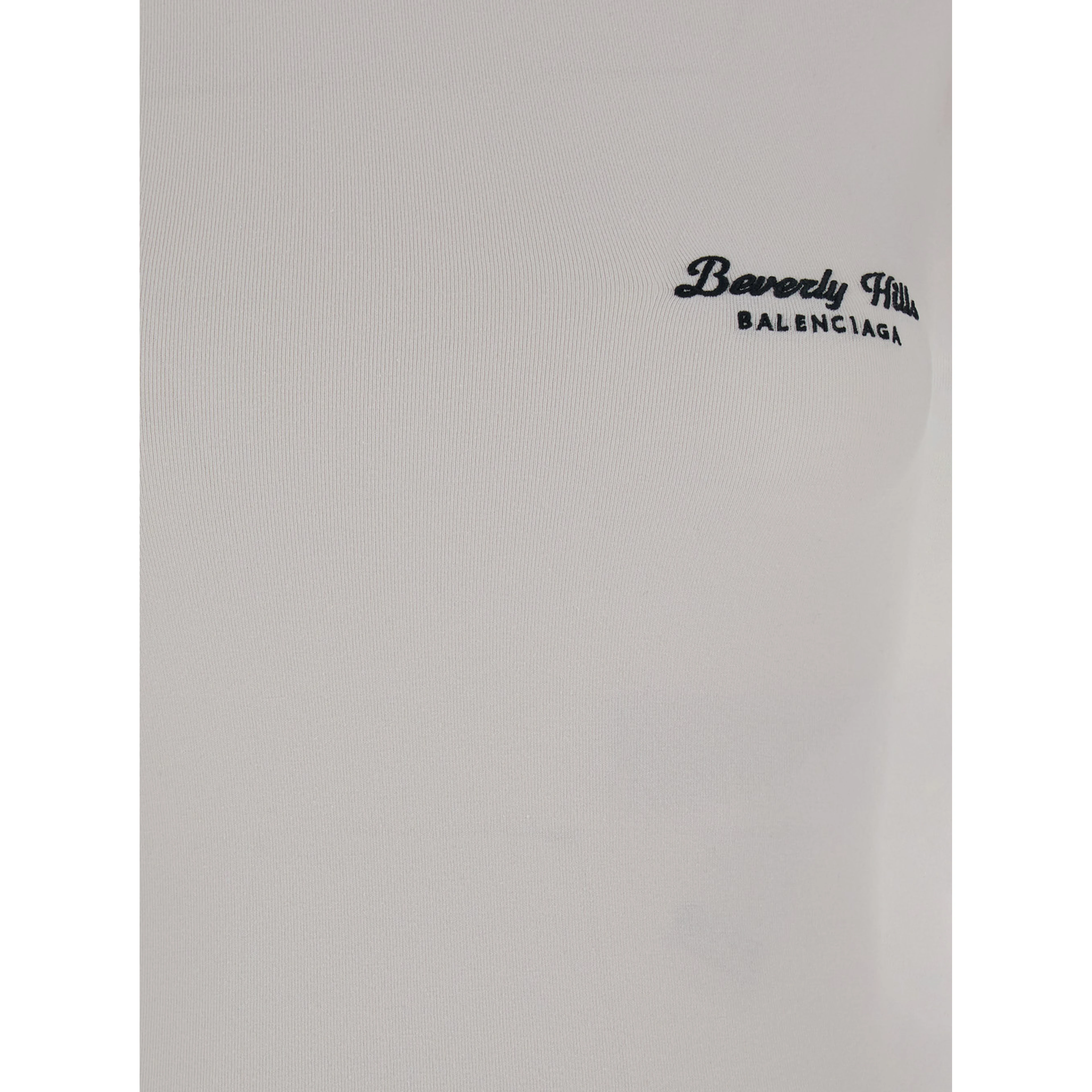 تيشيرت أبيض مزين بتطريز بيفرلي هيلز، مصنوع من قماش جيرسي مطاطي قابل للتقشير، للنساء