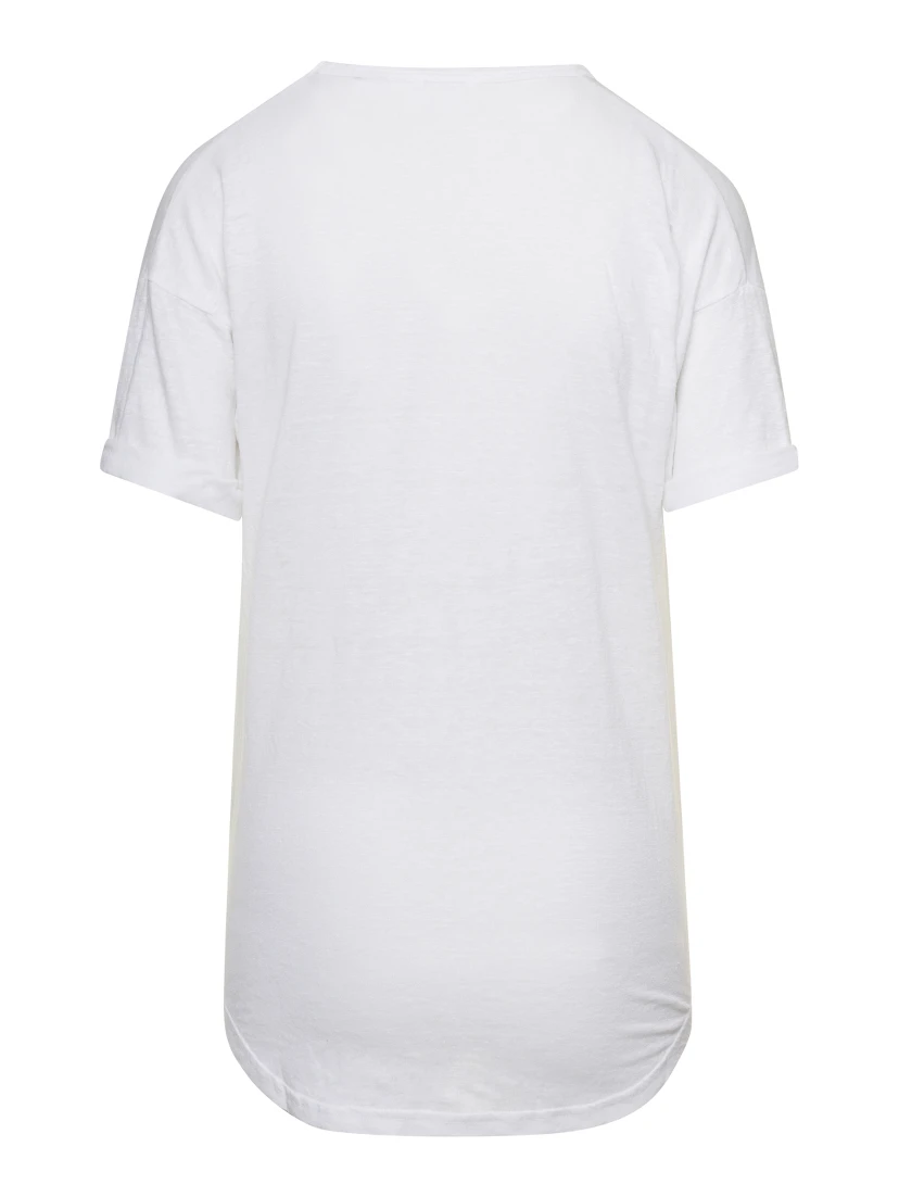 Koldi White Crewneck T-Shirt with Contrasting Logo in Linen Woman Isabel Marant Etoile