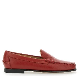 Danielle Pop Red Loafers with Bevelled Toe and Low Stacked Heel in Leather Woman