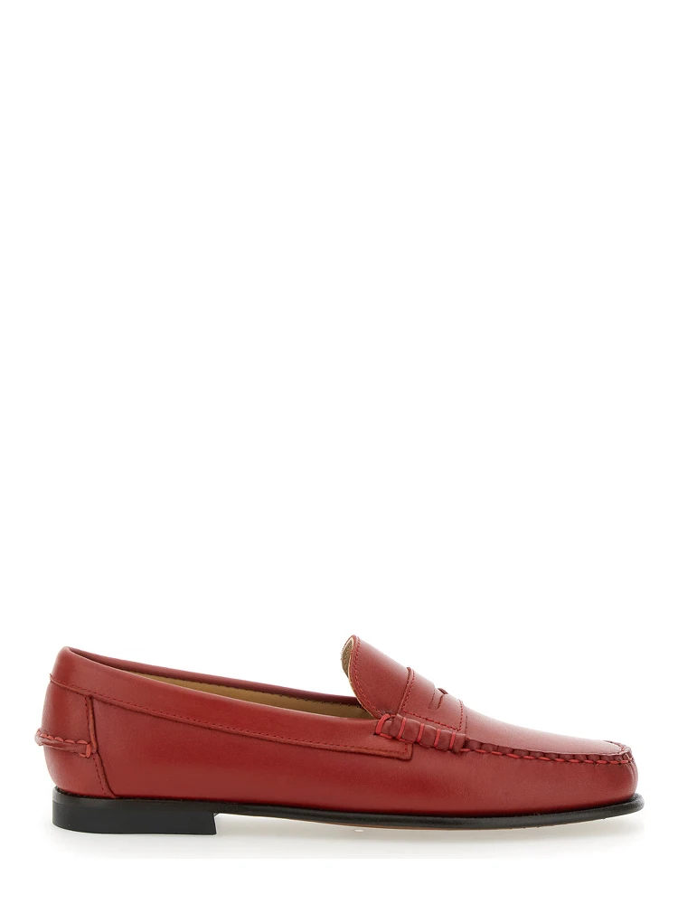 Danielle Pop Red Loafers with Bevelled Toe and Low Stacked Heel in Leather Woman