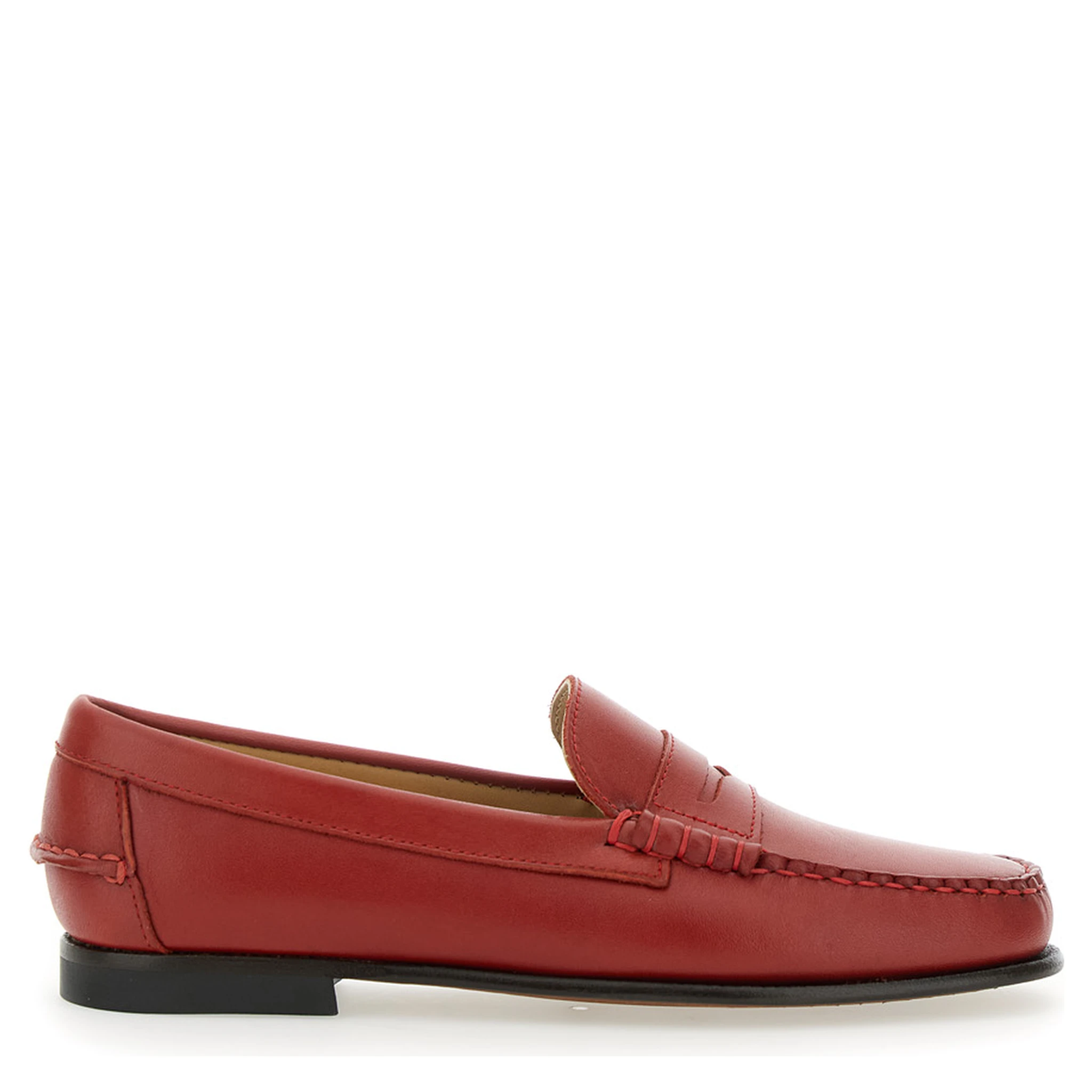 Danielle Pop Red Loafers with Bevelled Toe and Low Stacked Heel in Leather Woman