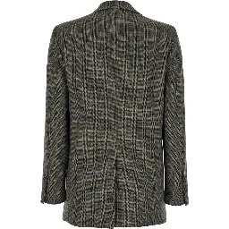 Brown Double-Breasted Jacket with Check Motif in Tech Fabric Woman