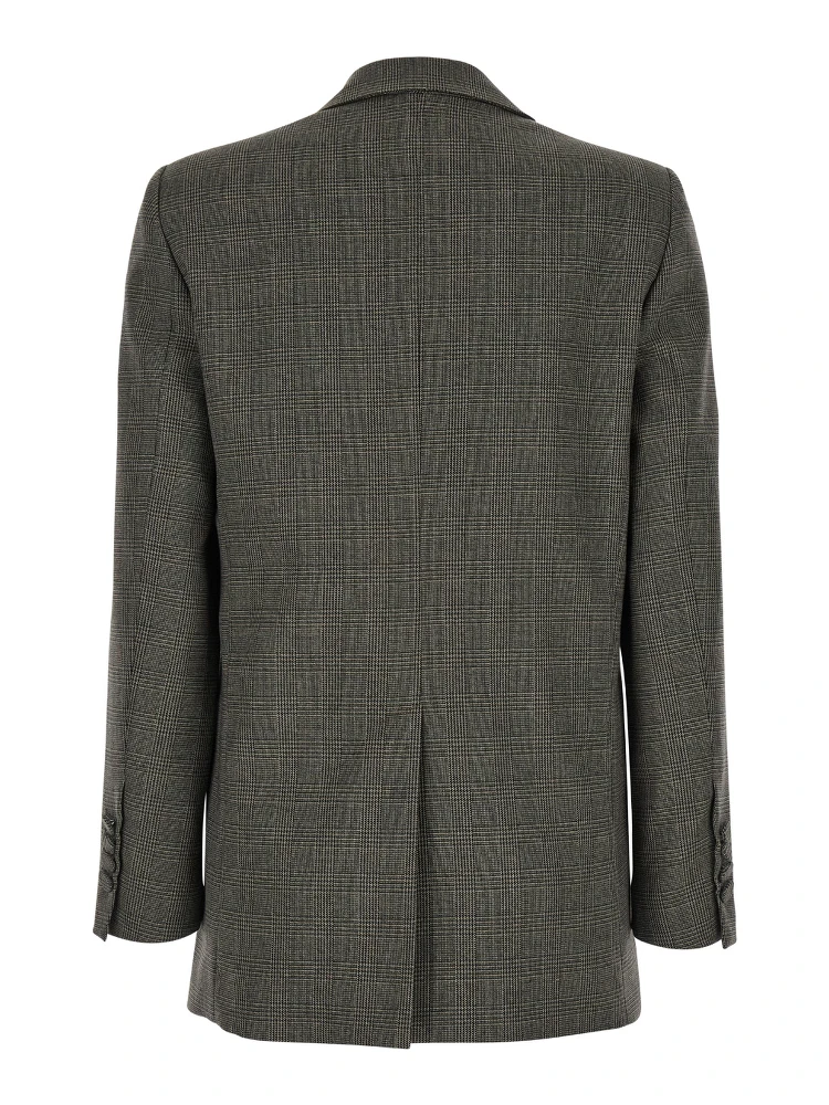 Brown Double-Breasted Jacket with Check Motif in Tech Fabric Woman alternative