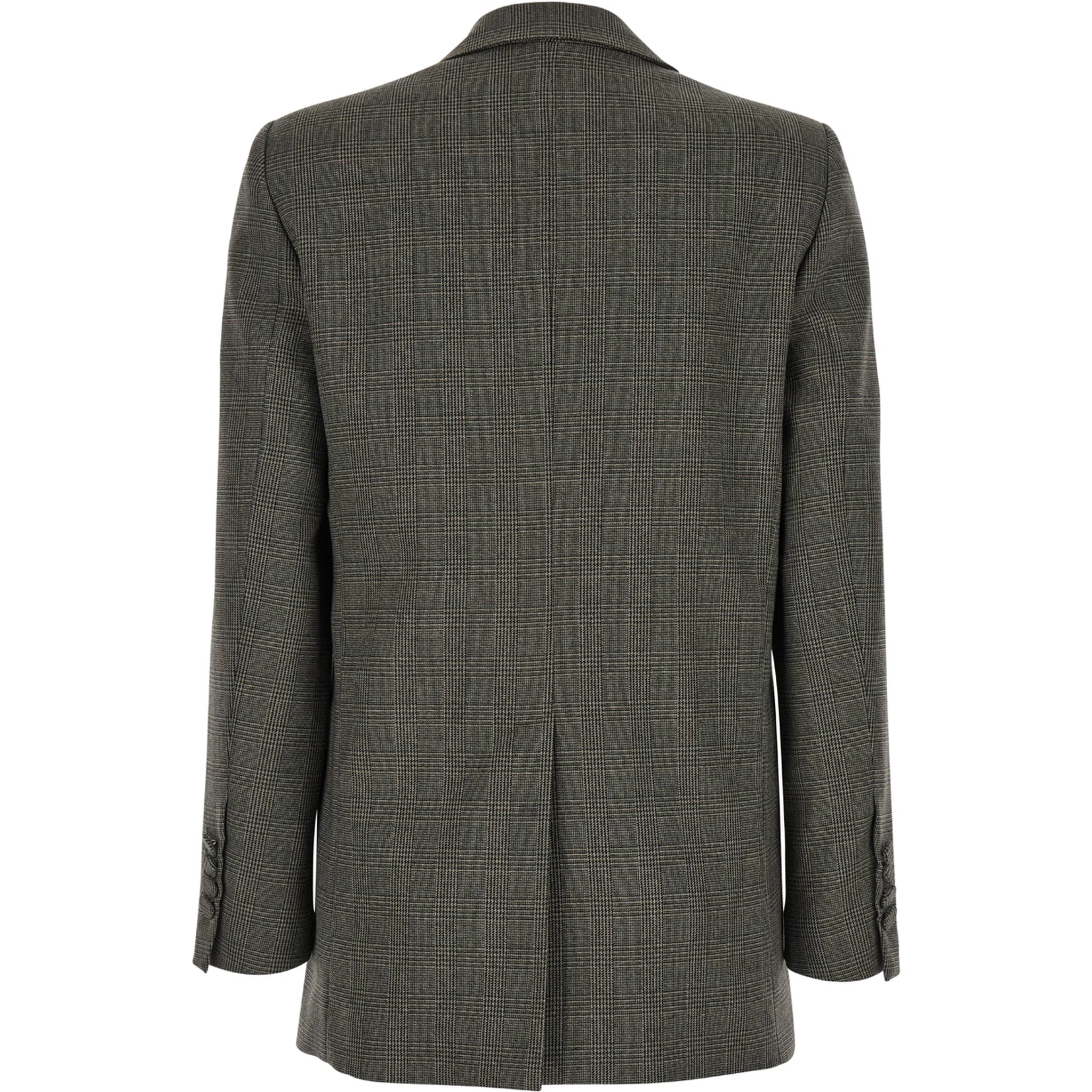 Brown Double-Breasted Jacket with Check Motif in Tech Fabric Woman