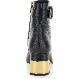 Alize Black Ankle Boots with C Buckle in Smooth Leather Woman