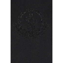 Black T-Shirt with Rhinestone Logo in Cotton Woman