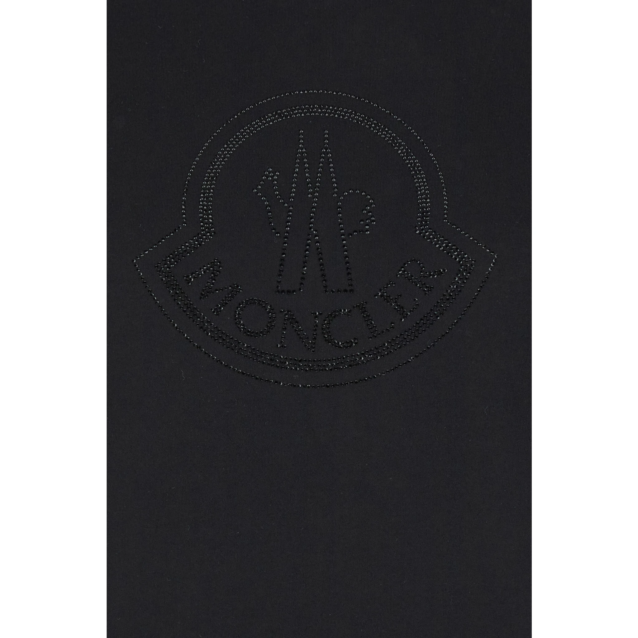 Black T-Shirt with Rhinestone Logo in Cotton Woman