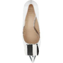 Metallic Pumps with Metallic Square Buckle and Stiletto Heel in Mirrored Fabric Woman