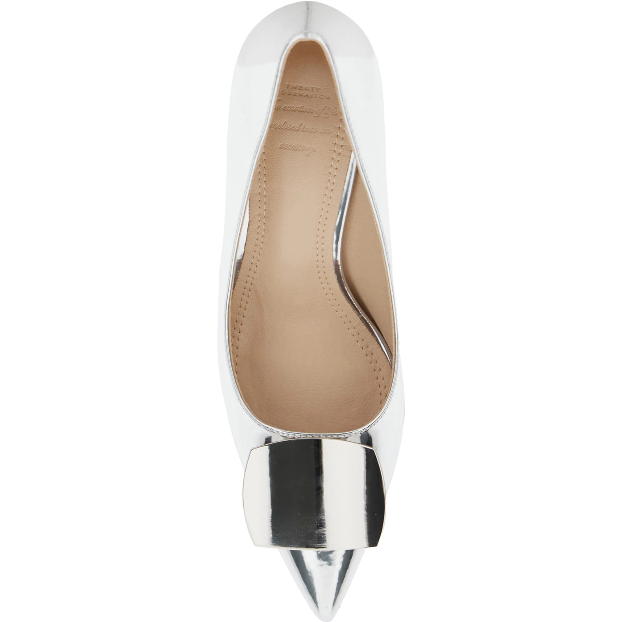 Metallic Pumps with Metallic Square Buckle and Stiletto Heel in Mirrored Fabric Woman