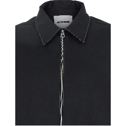 Black Zip-Up Shirt with Contrasting Stitching in Tech Fabric Man