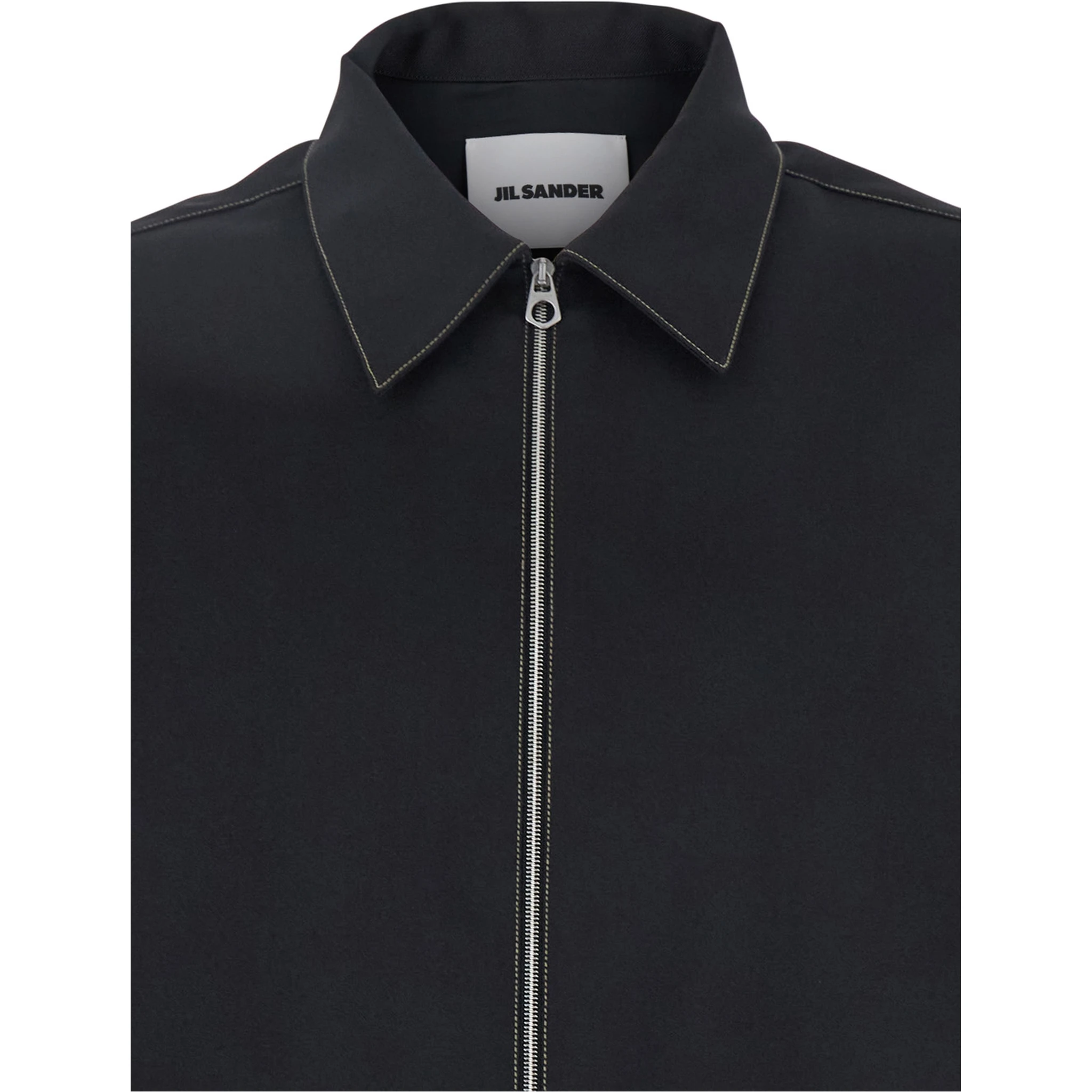 Black Zip-Up Shirt with Contrasting Stitching in Tech Fabric Man