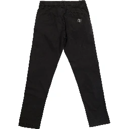 Black Straight Pants with Logo Patch in Denim Boy
