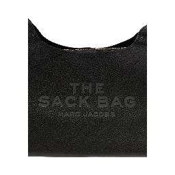 The Sack Black Shoulder Bag with Embossed Logo in Hammered Leather Woman