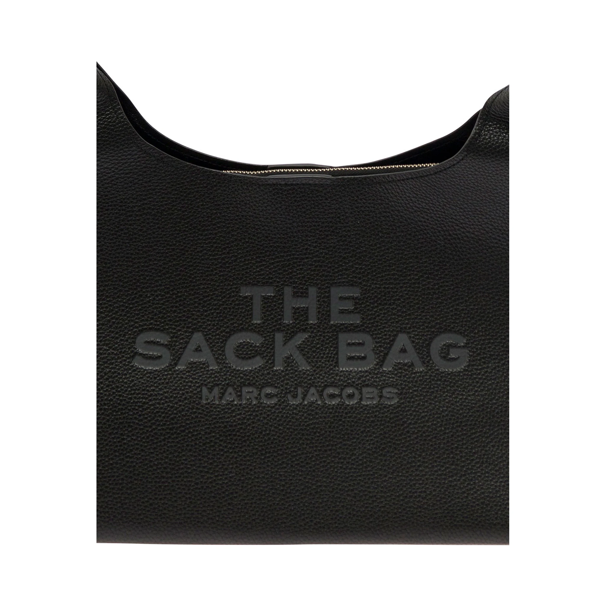 The Sack Black Shoulder Bag with Embossed Logo in Hammered Leather Woman