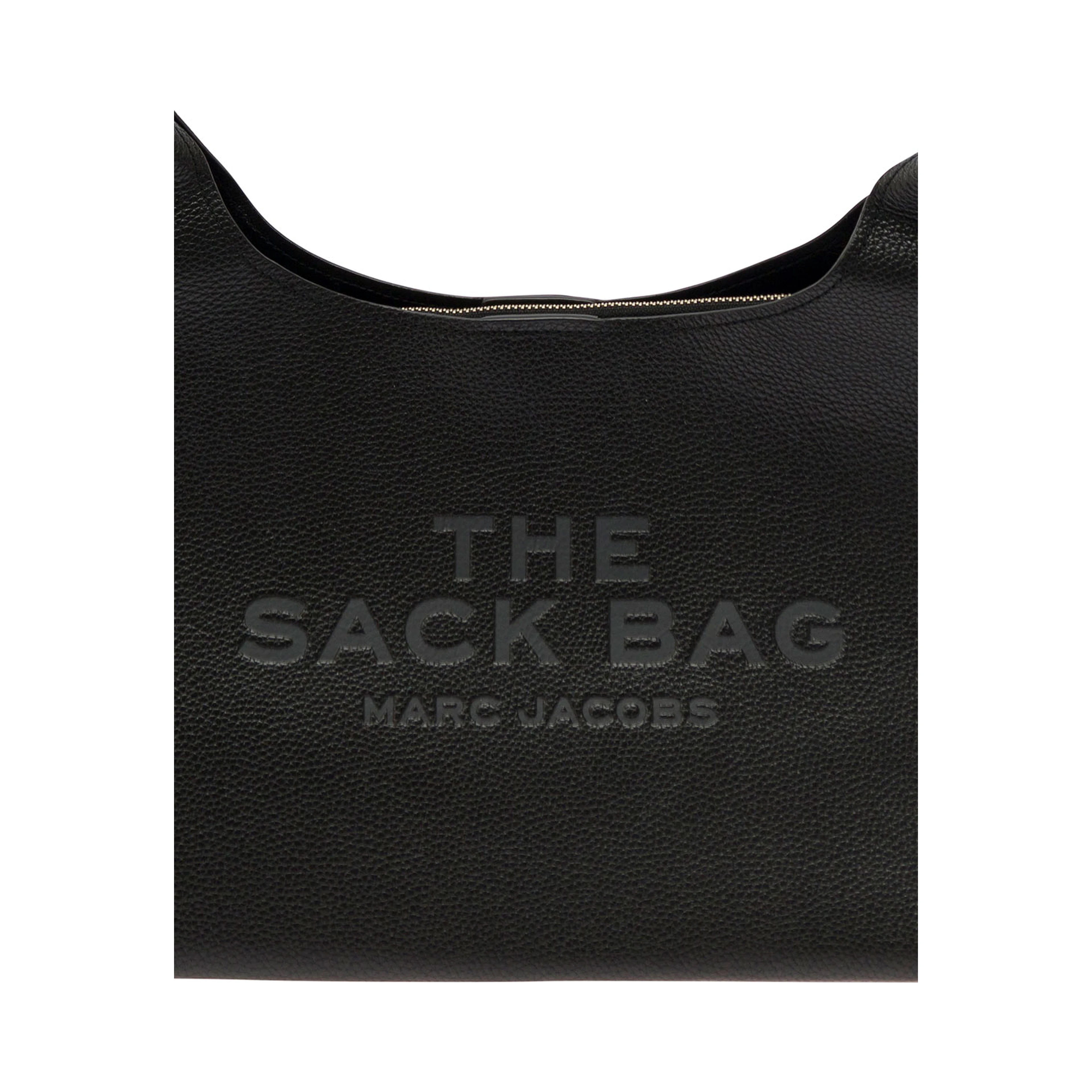 The Sack Black Shoulder Bag with Embossed Logo in Hammered Leather Woman